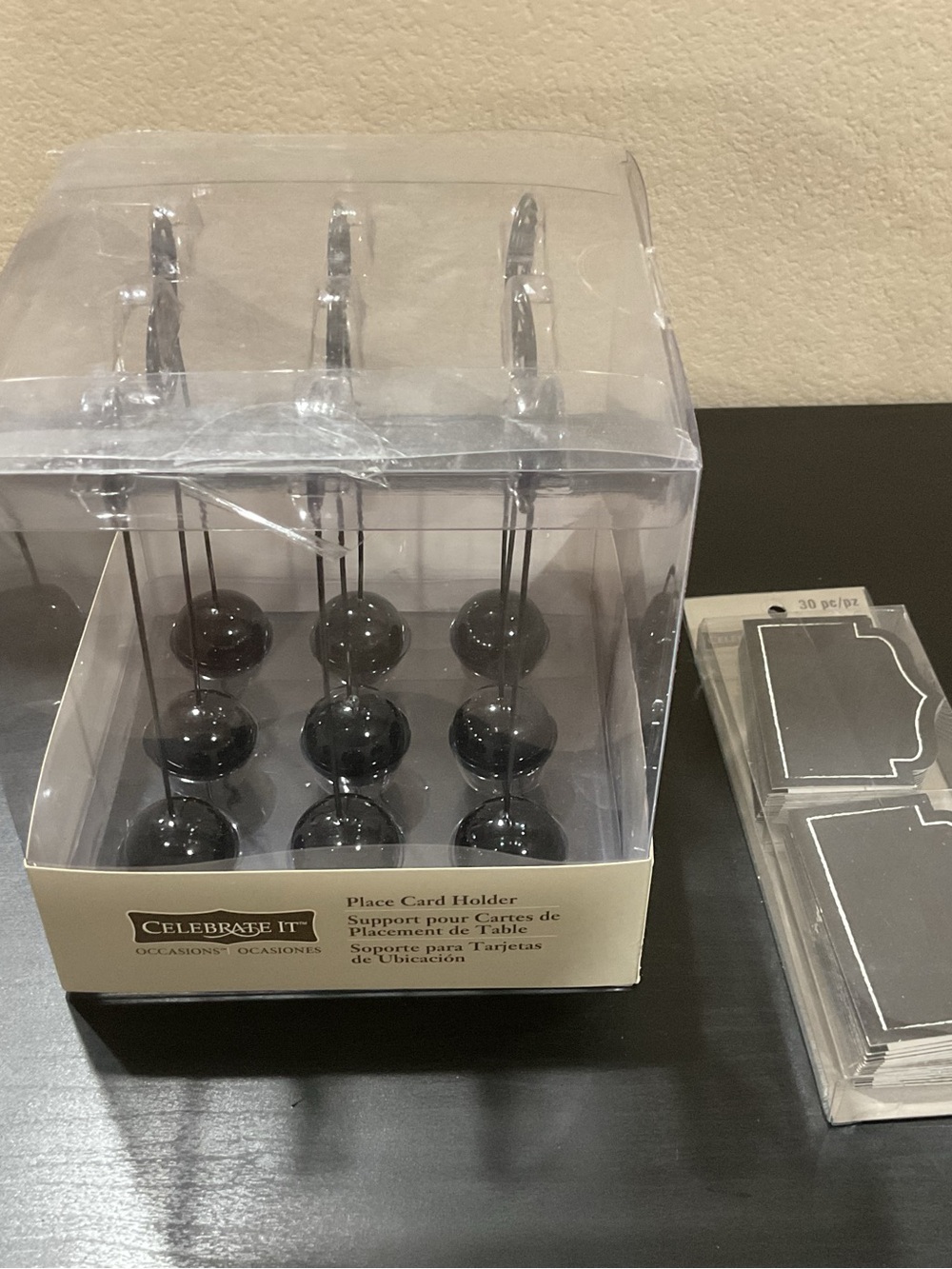 Celebrate It Black Ball Place Card Holders - Set of 9 with Chrome Stems